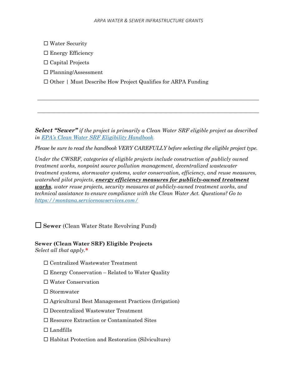 Arpa Water  Sewer Infrastructure Grant Application Worksheet - Minimum Allocation Grant - Montana, Page 10