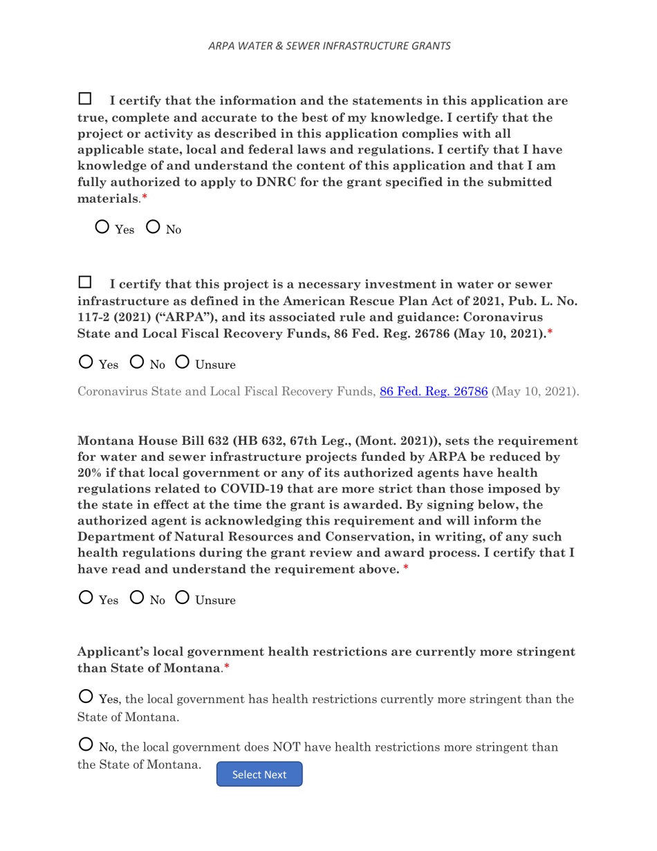 Arpa Water  Sewer Infrastructure Grant Application Worksheet - Minimum Allocation Grant - Montana, Page 3