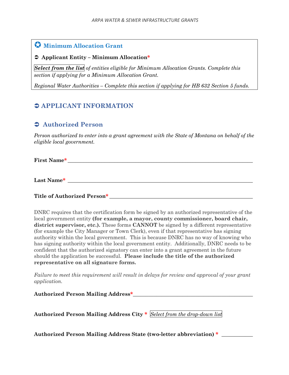 Arpa Water  Sewer Infrastructure Grant Application Worksheet - Minimum Allocation Grant - Montana, Page 5