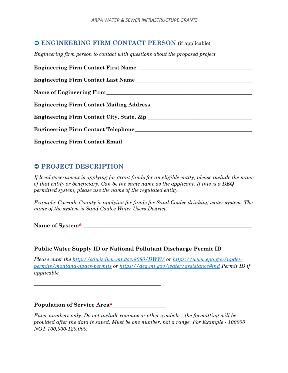 Arpa Water  Sewer Infrastructure Grant Application Worksheet - Minimum Allocation Grant - Montana, Page 7