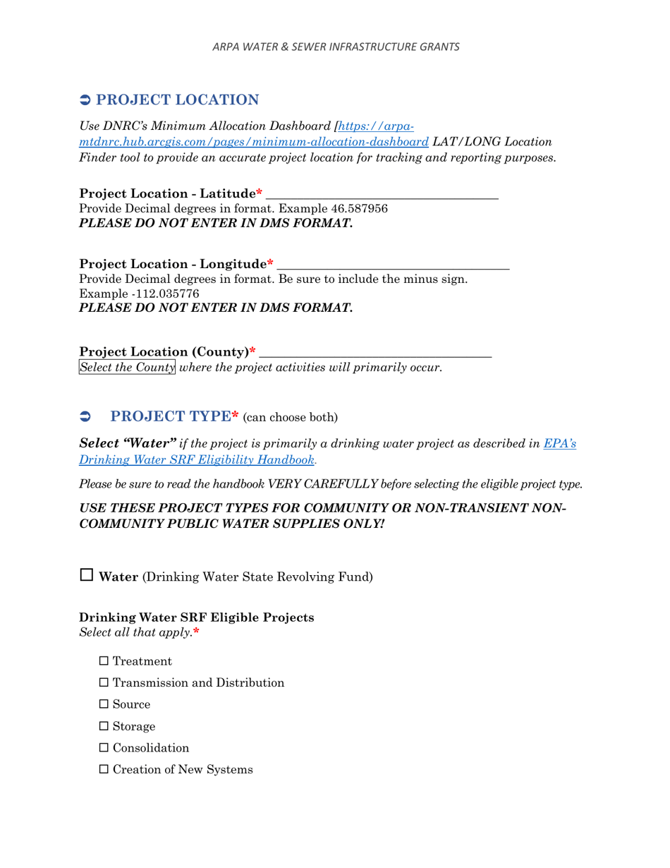 Arpa Water  Sewer Infrastructure Grant Application Worksheet - Minimum Allocation Grant - Montana, Page 9