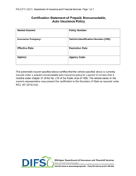 Form FIS2377 &quot;Certification Statement of Prepaid, Noncancelable, Auto Insurance Policy&quot; - Michigan