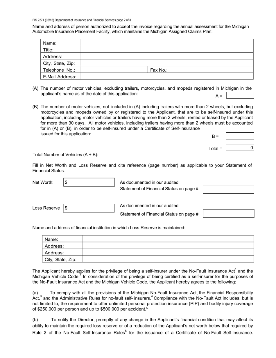 Form FIS2271 Download Fillable PDF or Fill Online Application for Self ...