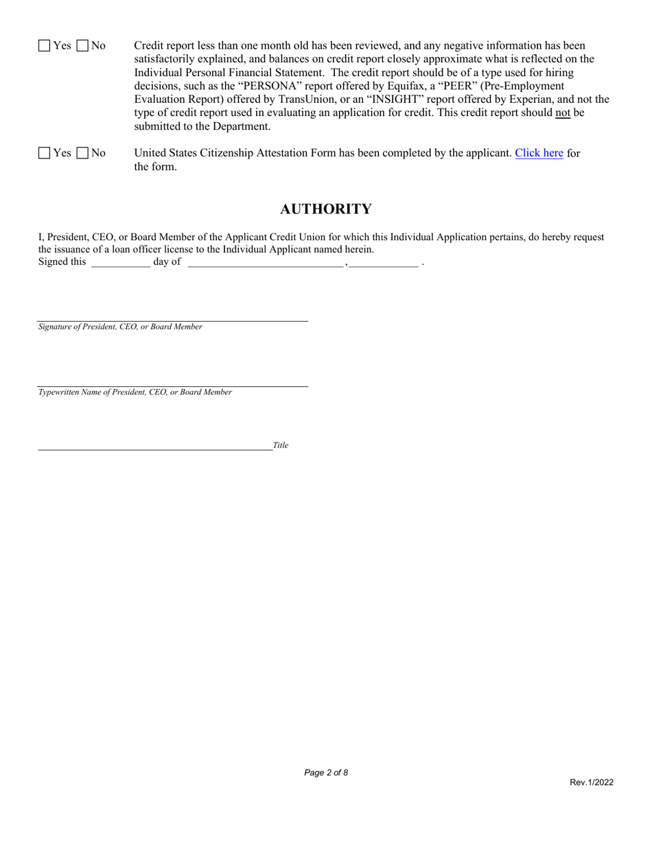 Application for Credit Union Loan Officers License - Nebraska, Page 2