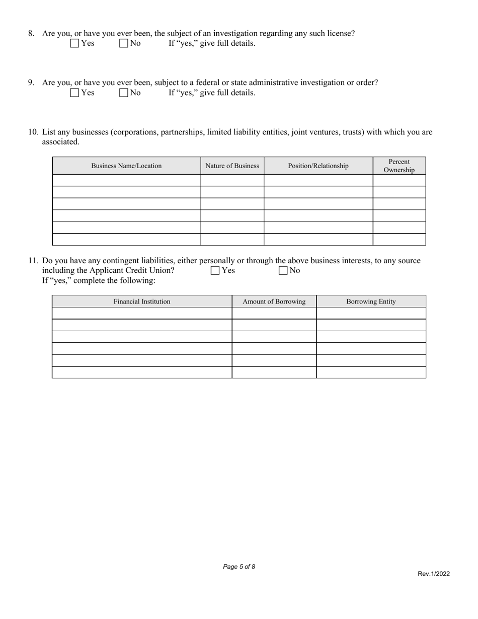 Application for Credit Union Loan Officers License - Nebraska, Page 5