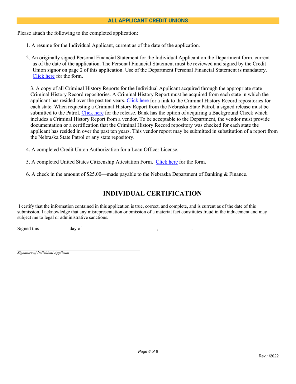 Application for Credit Union Loan Officers License - Nebraska, Page 6