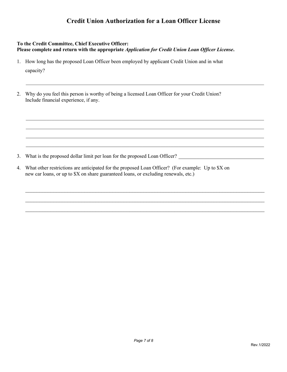 Application for Credit Union Loan Officers License - Nebraska, Page 7