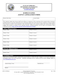 Document preview: Surplus Lines Agency Affiliation Form - Nebraska