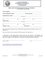 Document preview: Form DOI-NAV_IND Application for Registration to Transact Business as an Entity Navigator - Nebraska