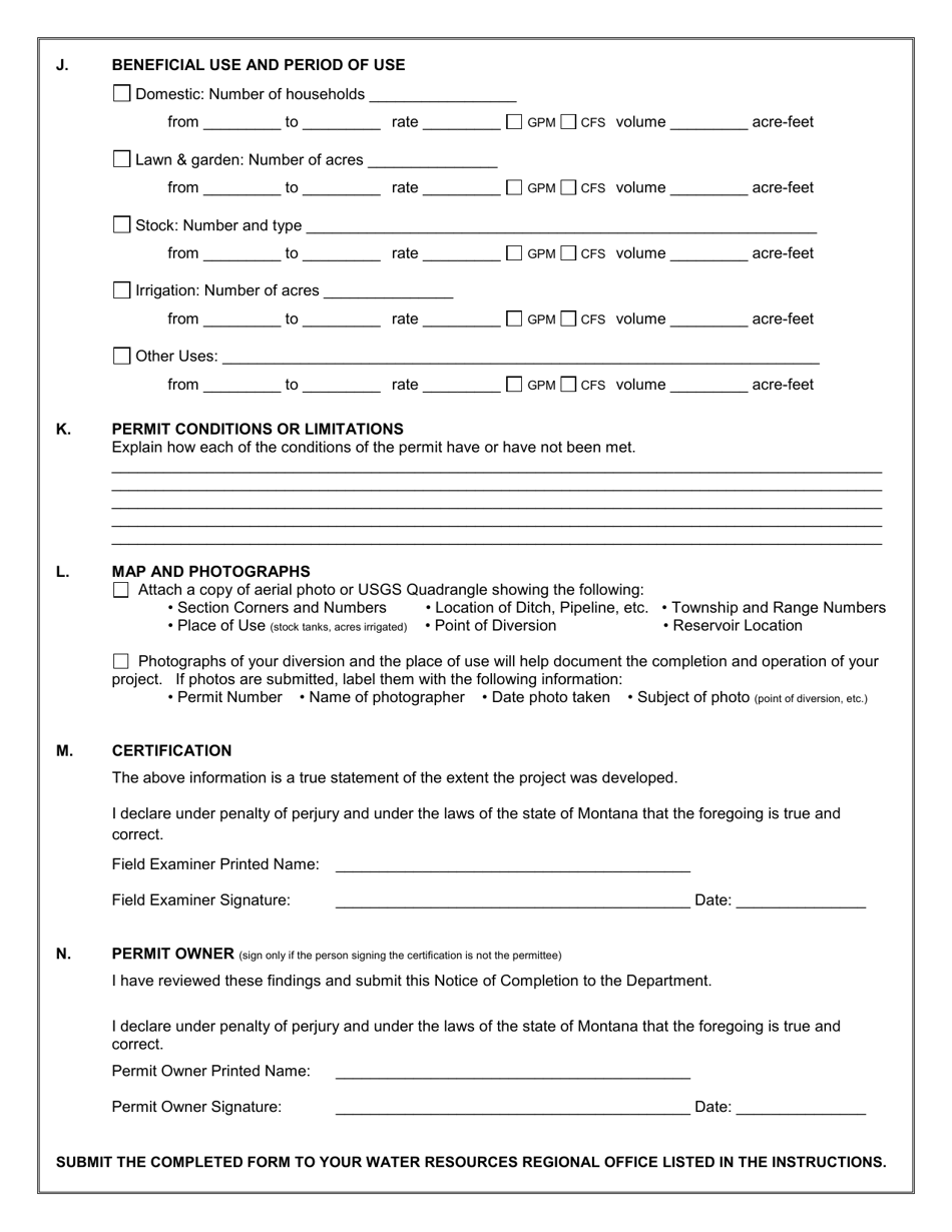 Form 617 Project Completion Notice for Permitted Water Development - Montana, Page 4