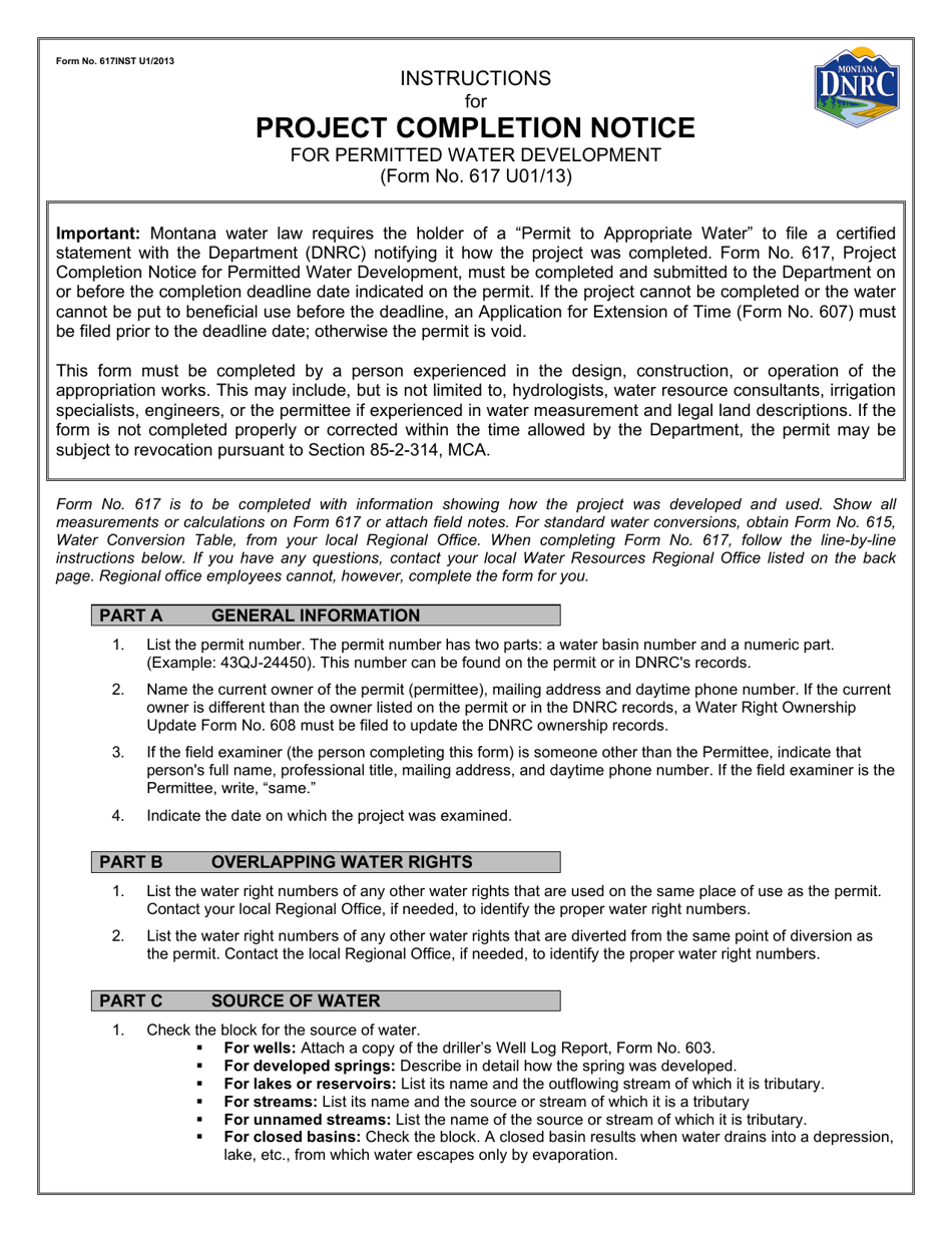 Form 617 Project Completion Notice for Permitted Water Development - Montana, Page 5