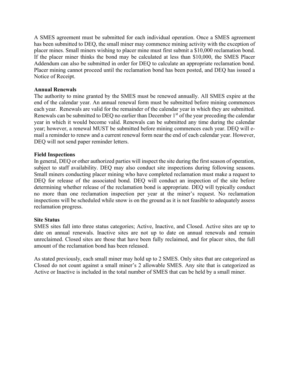 Small Miner Exclusion Statement (Smes) - Montana, Page 3