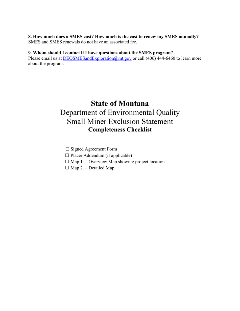 Small Miner Exclusion Statement (Smes) - Montana, Page 5