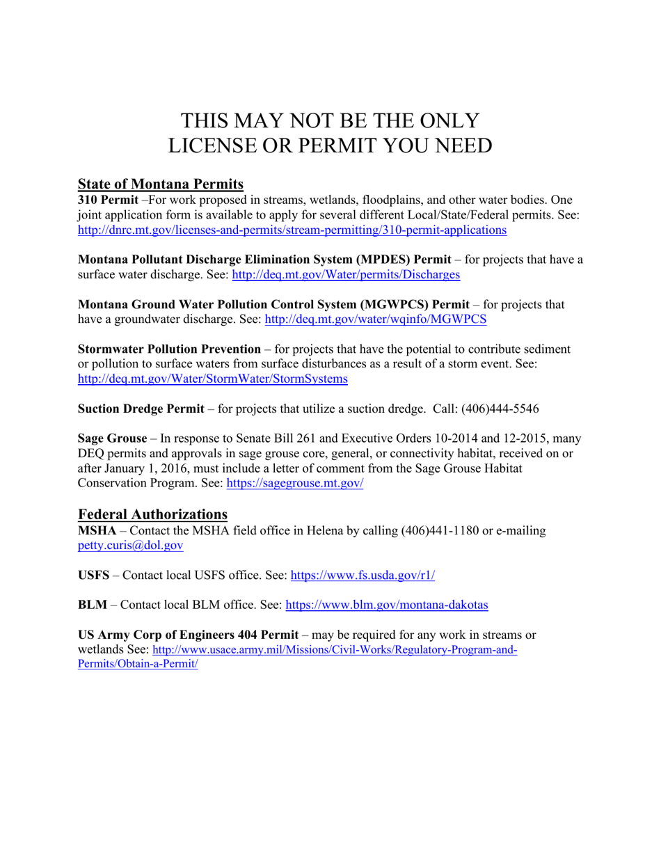 Small Miner Exclusion Statement (Smes) - Montana, Page 6