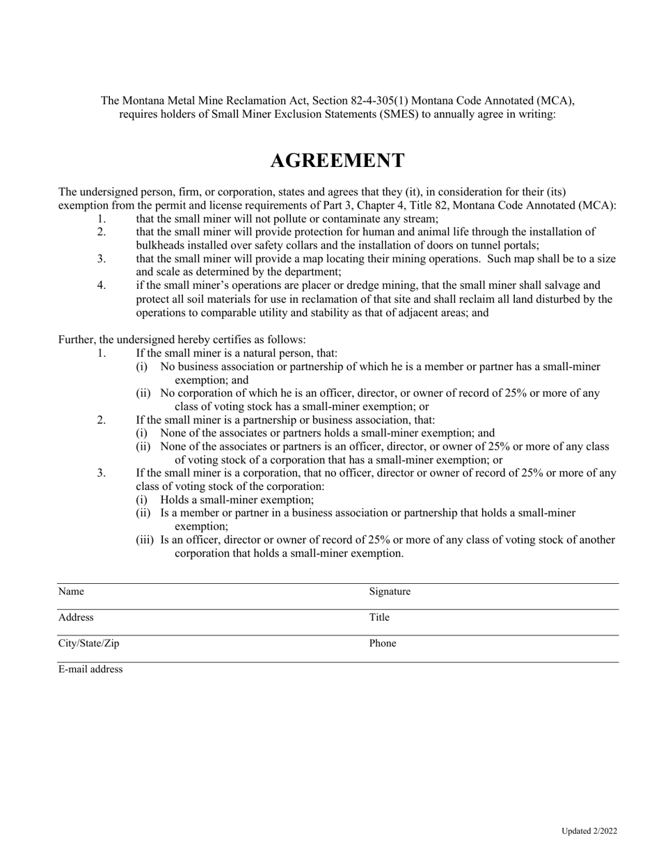Small Miner Exclusion Statement (Smes) - Montana, Page 8