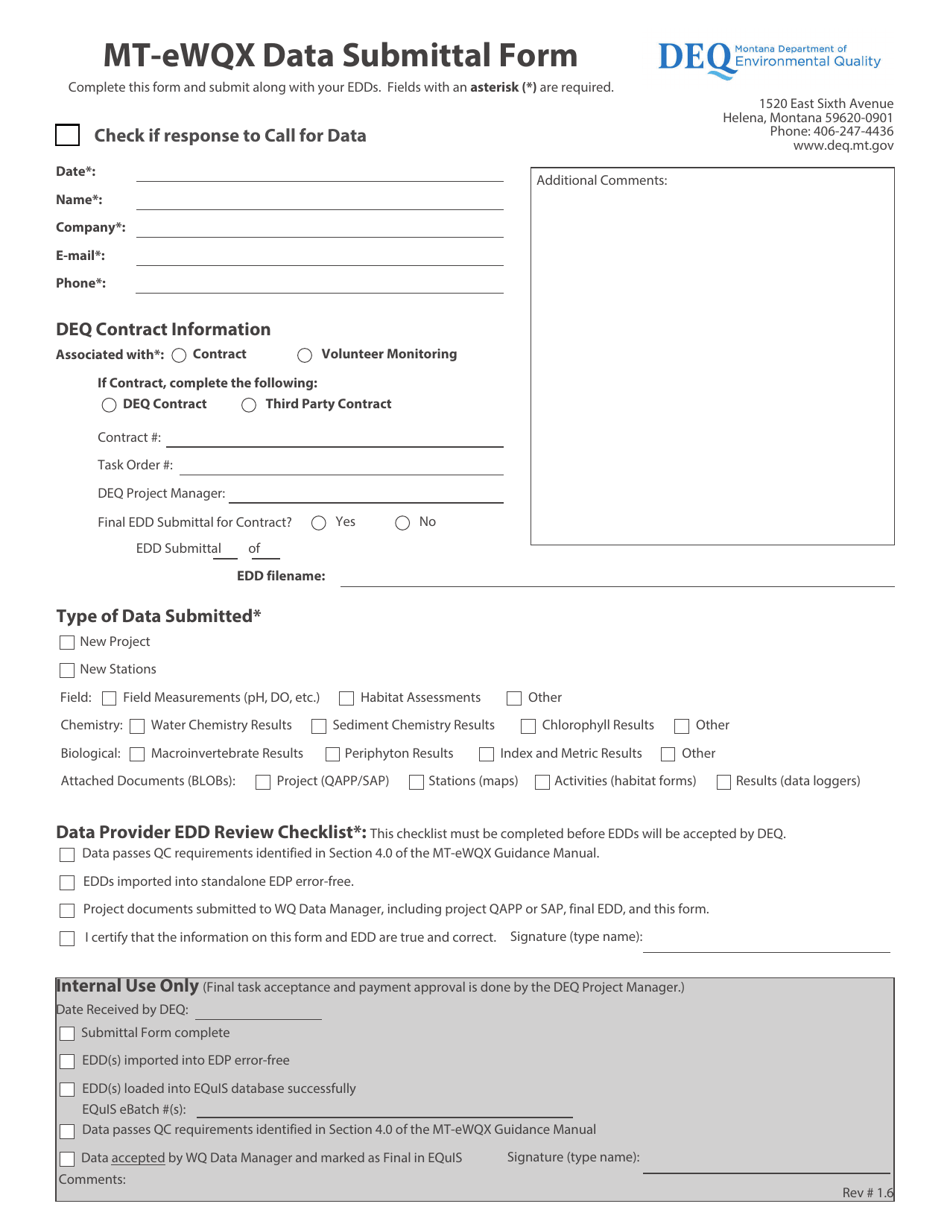 Mt-Ewqx Data Submittal Form - Montana, Page 1