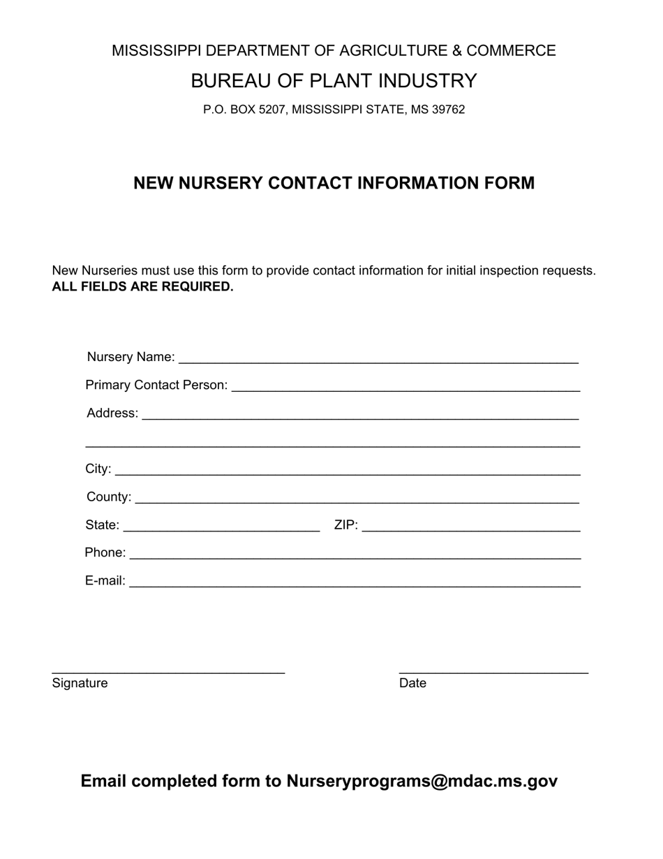 New Nursery Contact Information Form - Mississippi, Page 1
