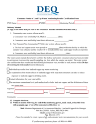 Document preview: Consumer Notice of Lead Tap Water Monitoring Results Certification Form - Montana