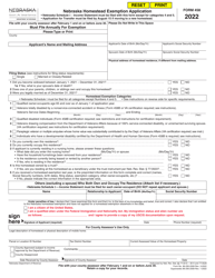 Form 458 Nebraska Homestead Exemption Application - Nebraska