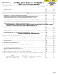 Document preview: Form 1041N Electing Small Business Trust (Esbt) Tax Calculation Worksheet - Nebraska