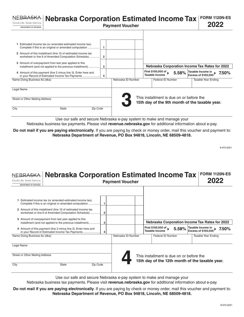 Form 1120N-ES Nebraska Corporation Estimated Income Tax Worksheet - Nebraska, Page 6
