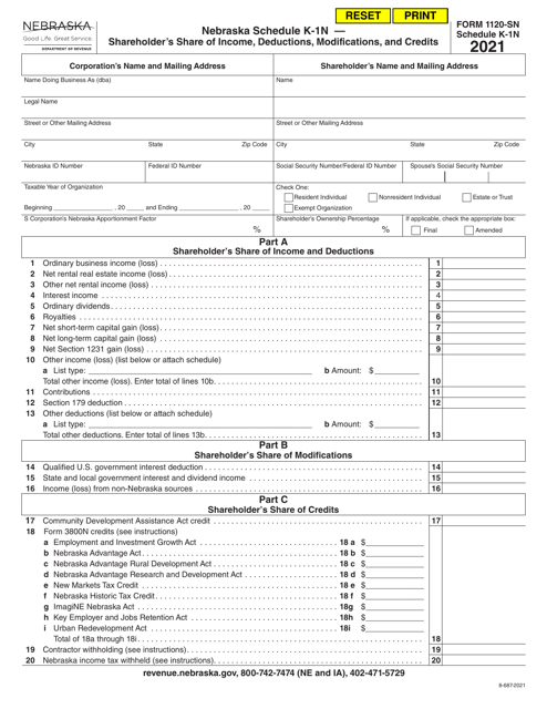 Form 1120-SN Schedule K-1N 2021 Printable Pdf