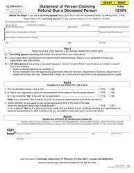 Form 1310N Statement of Person Claiming Refund Due a Deceased Person - Nebraska