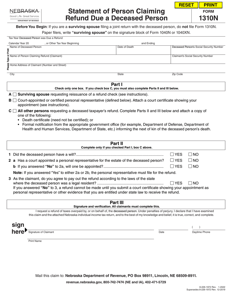 Form 1310n Download Fillable Pdf Or Fill Online Statement Of Person Claiming Refund Due A 2888