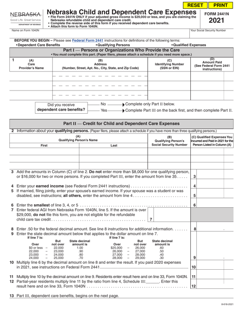 Form 2441N 2021 Printable Pdf