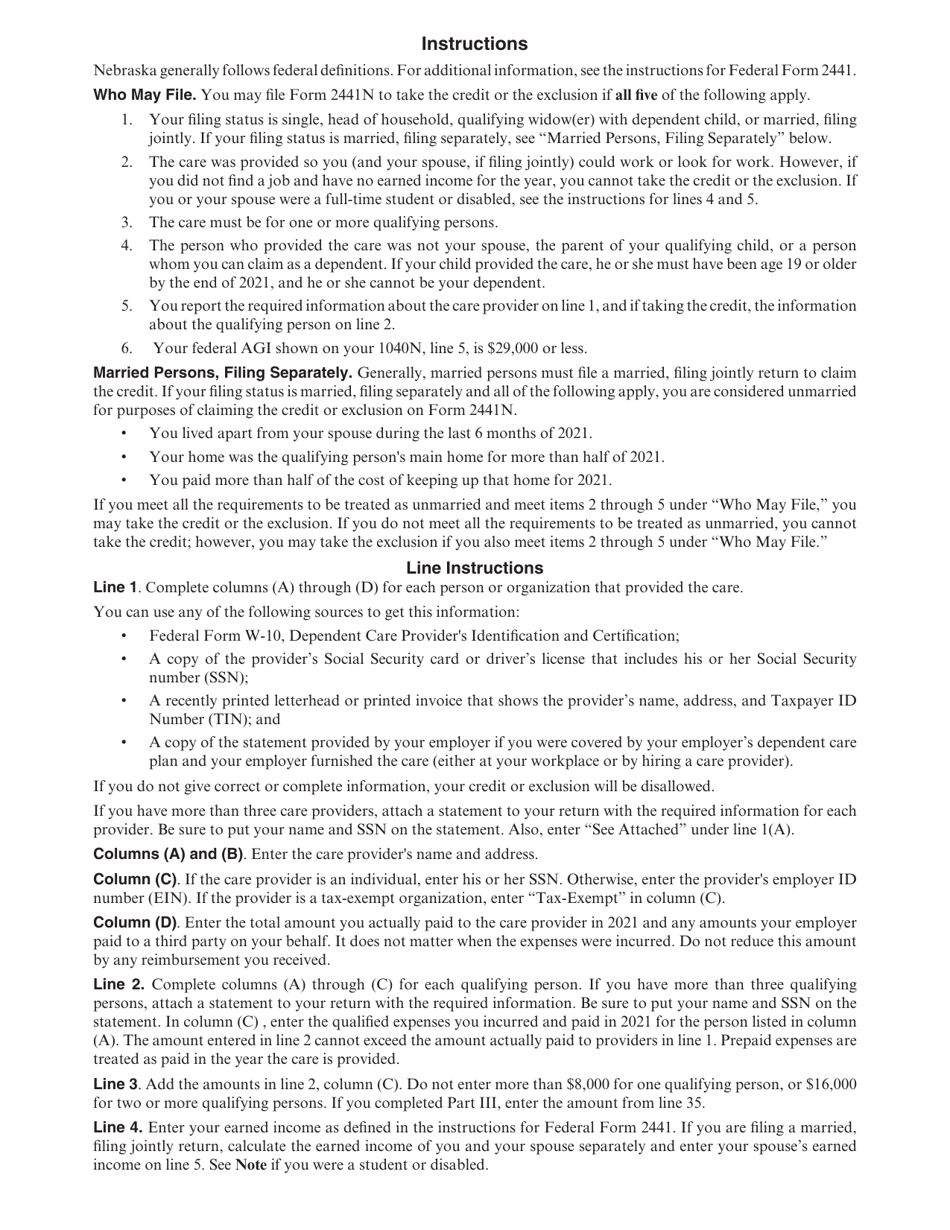Form 2441N Nebraska Child and Dependent Care Expenses - Nebraska, Page 3