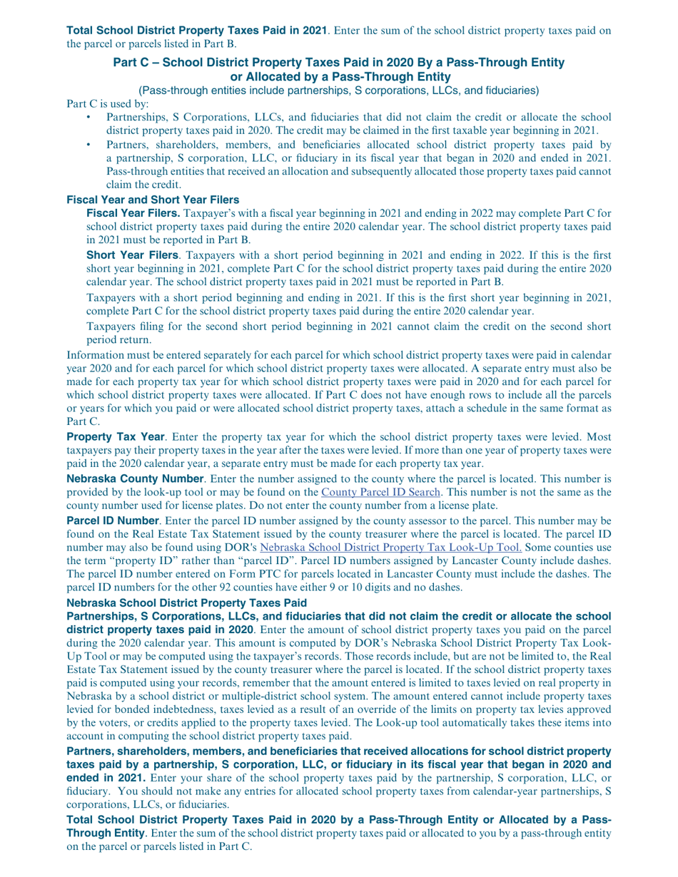 Form PTC Nebraska Property Tax Incentive Act Credit Computation - Nebraska, Page 4