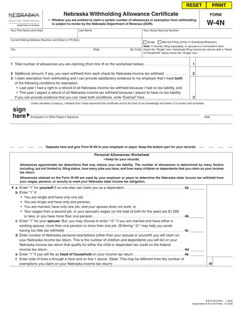 Form W-4N Nebraska Withholding Allowance Certificate - Nebraska