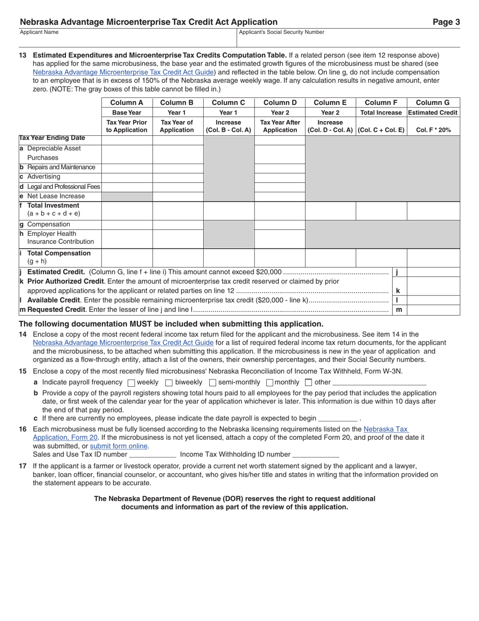 Form MTCA-A Nebraska Advantage Microenterprise Tax Credit Act Application - Nebraska, Page 3