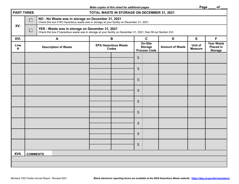 Montana Treatment, Storage, and Disposal Facility Annual Report Form - Montana, Page 3
