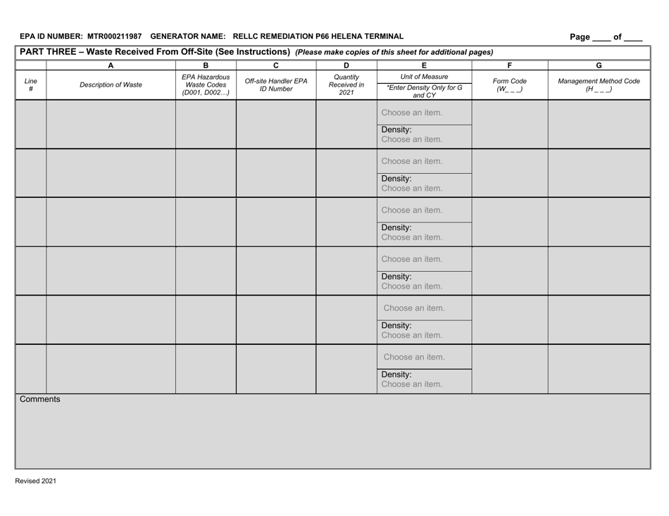 2021 Montana Montana Large Quantity Hazardous Waste (Hw) Generator Biennial Report Fill Out