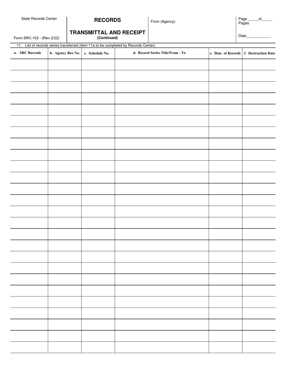 Form SRC-102 Download Fillable PDF or Fill Online Records Transmittal ...