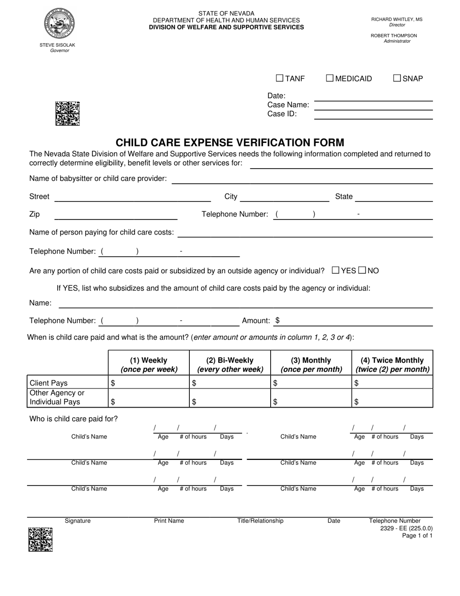 Form 2329-EE Download Fillable PDF or Fill Online Child Care Expense ...