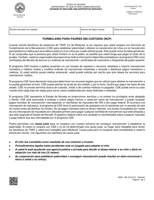 Formulario 2906-EGS Formulario Para Padres Sin Custodia (Ncp) - Nevada (Spanish)