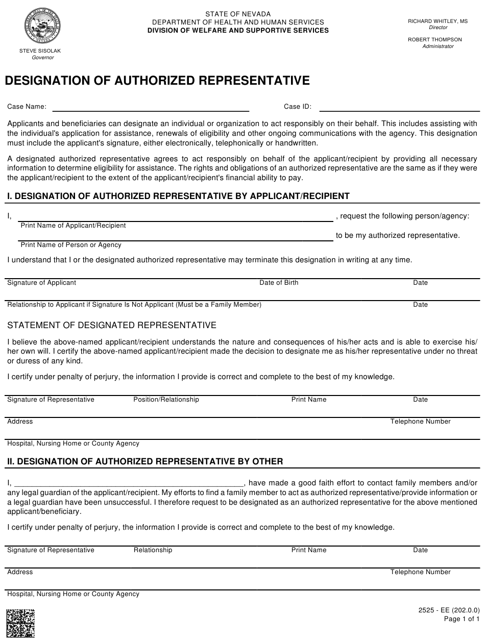 Form 2525 Ee Download Fillable Pdf Or Fill Online Designation Of Authorized Representative 2525