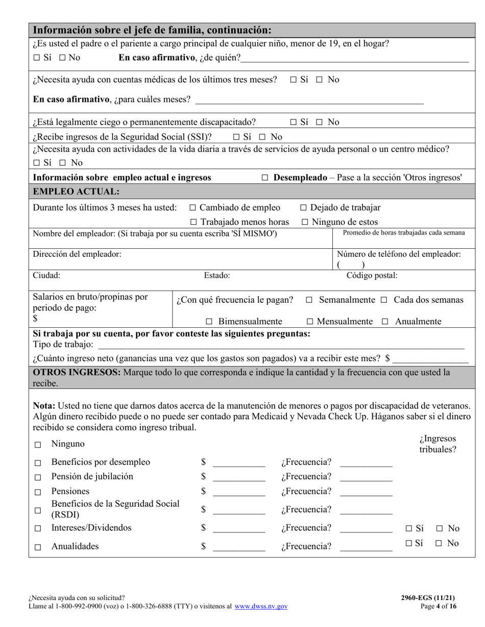 Formulario 2960-EGS Solicitud De Seguro De Salud - Nevada (Spanish), Page 4