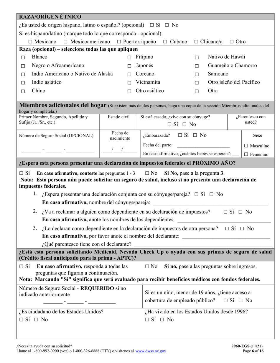 Formulario 2960-EGS Solicitud De Seguro De Salud - Nevada (Spanish), Page 6