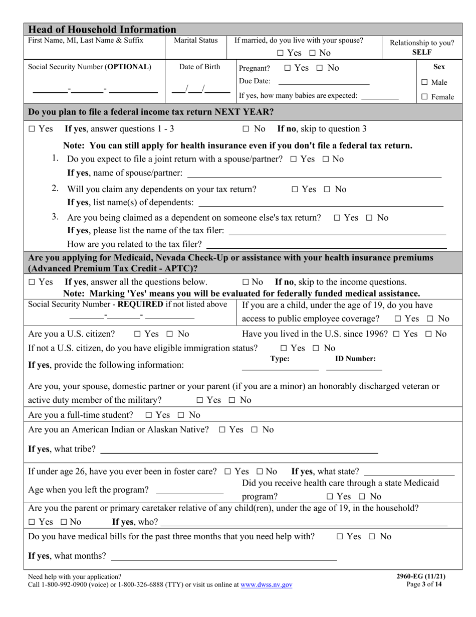 Form 2960-EG Application for Health Insurance - Nevada, Page 3