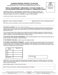 Document preview: Form 7 Business Personal Property Tax Return - Rental Condominiums, Townhouses, Cottages, Rooms, Etc - Maryland