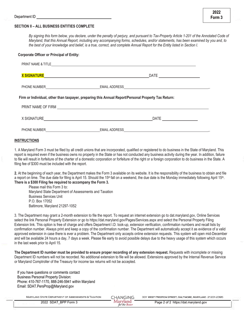 Form 3 Domestic and Foreign Credit Unions Annual Report - Maryland, Page 2