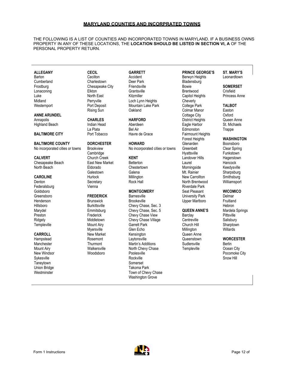 Instructions for Form 1 Annual Report  Business Personal Property Return - Maryland, Page 12