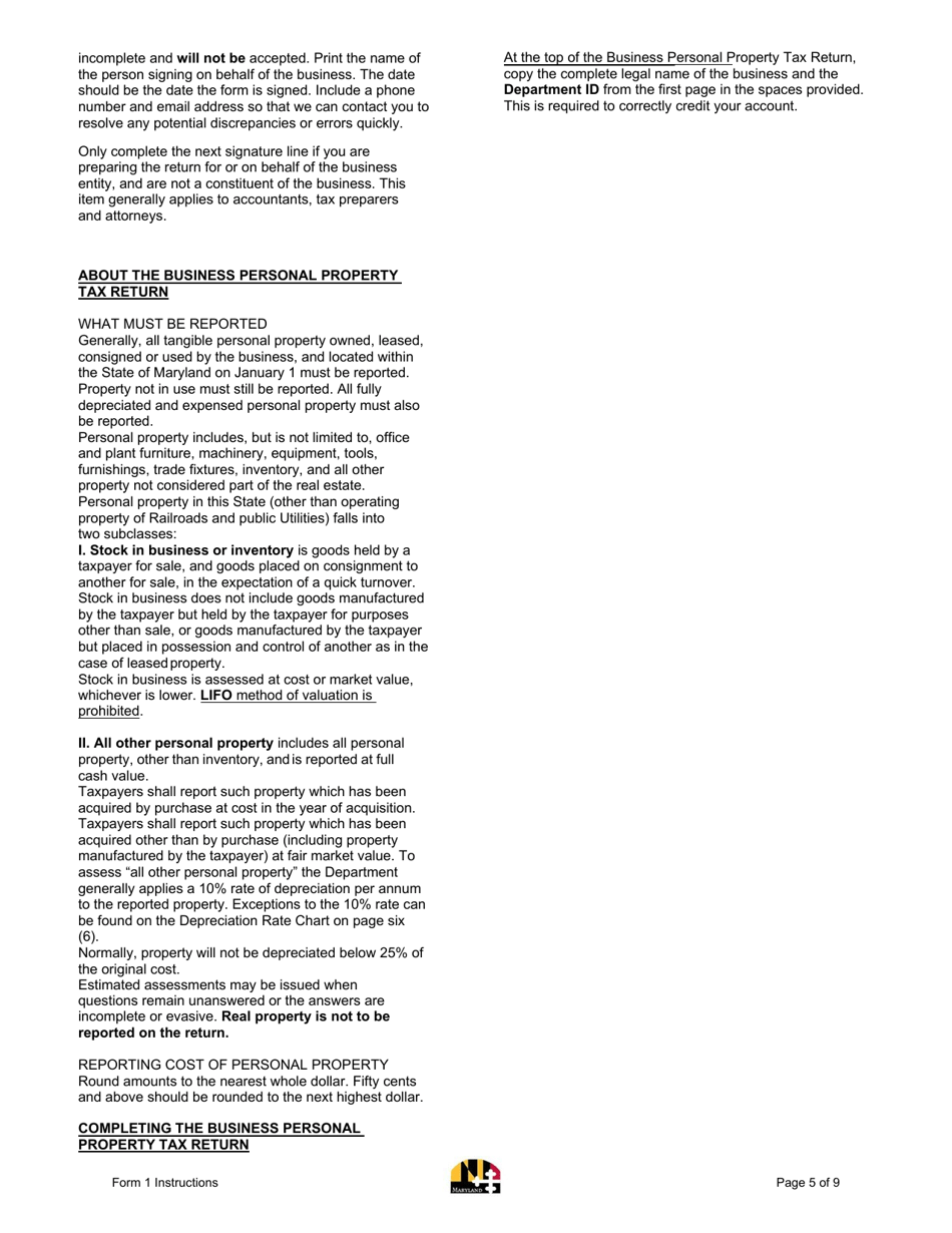 Instructions for Form 1 Annual Report  Business Personal Property Return - Maryland, Page 5