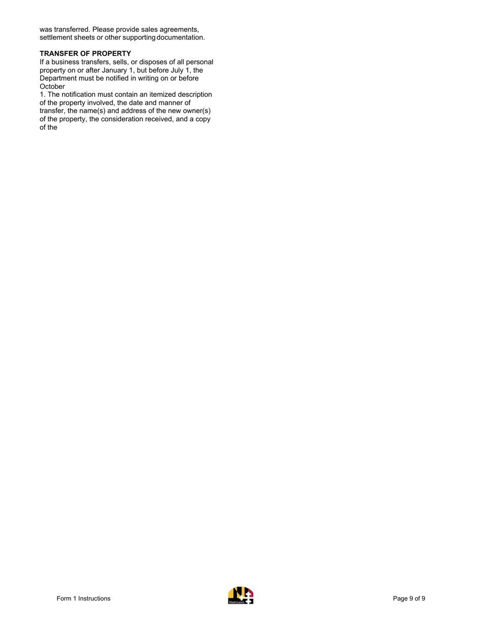 Instructions for Form 1 Annual Report  Business Personal Property Return - Maryland, Page 9
