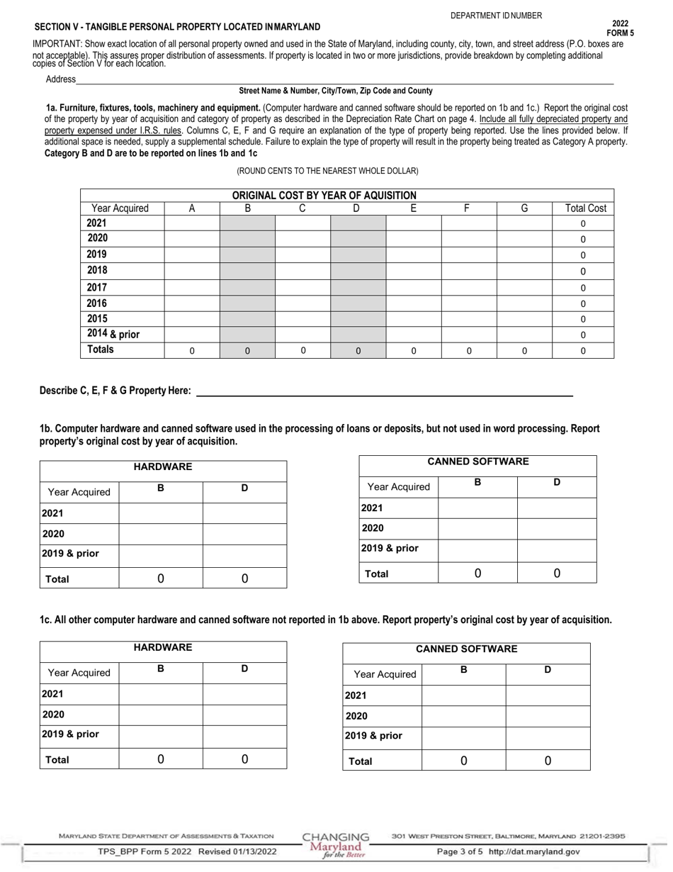 Form 5 Annual Report and Personal Property Return - Banks, Savings Banks, Savings  Loans and Trust Companies - Maryland, Page 3
