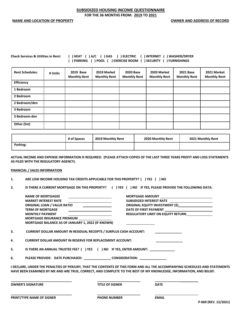 Form P-069 Subsidized Housing Income Questionnaire - Maryland, Page 1