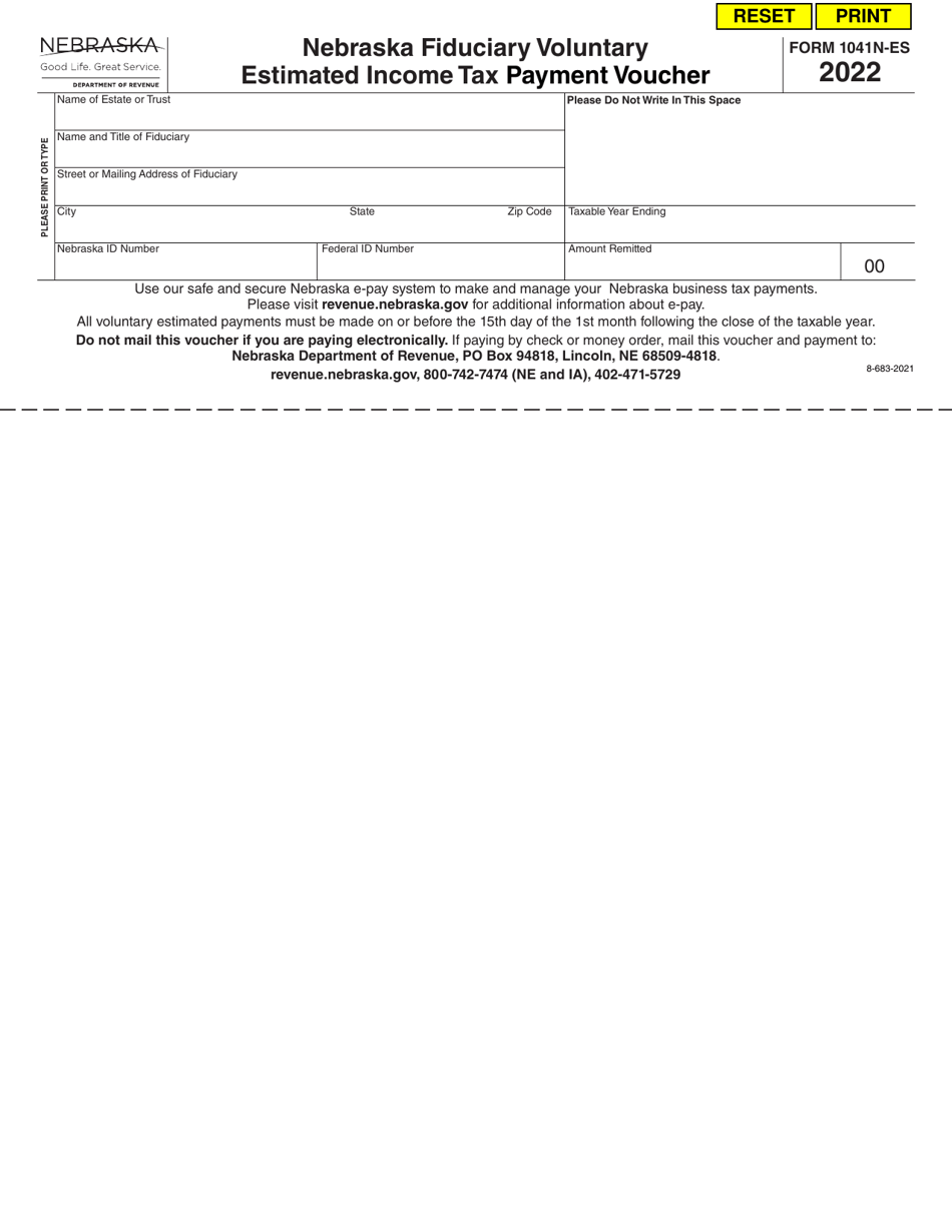 Form 1041N-ES Nebraska Fiduciary Voluntary Estimated Income Tax Payment Voucher - Nebraska, Page 1